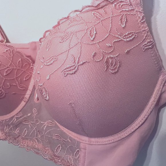 Daisey Fuentes Lace Padded Bra-Pale Pastel Peach Color-Wire V Front-40C-Gold - Picture 4 of 15